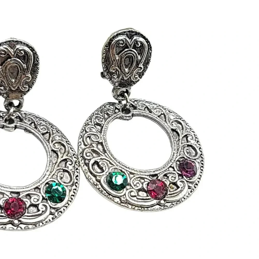 Retro Art Nouveau Style Multi-Color Rhinestone Si… - image 3